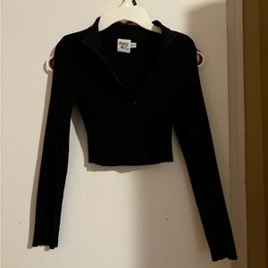 Princess Polly cropped black quarterzip top